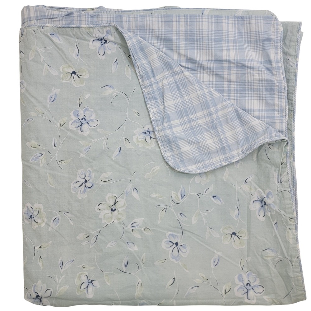 Eddie Bauer Home Twin Cotton Reversible Duvet Cover Floral Plaid Blue Portugal